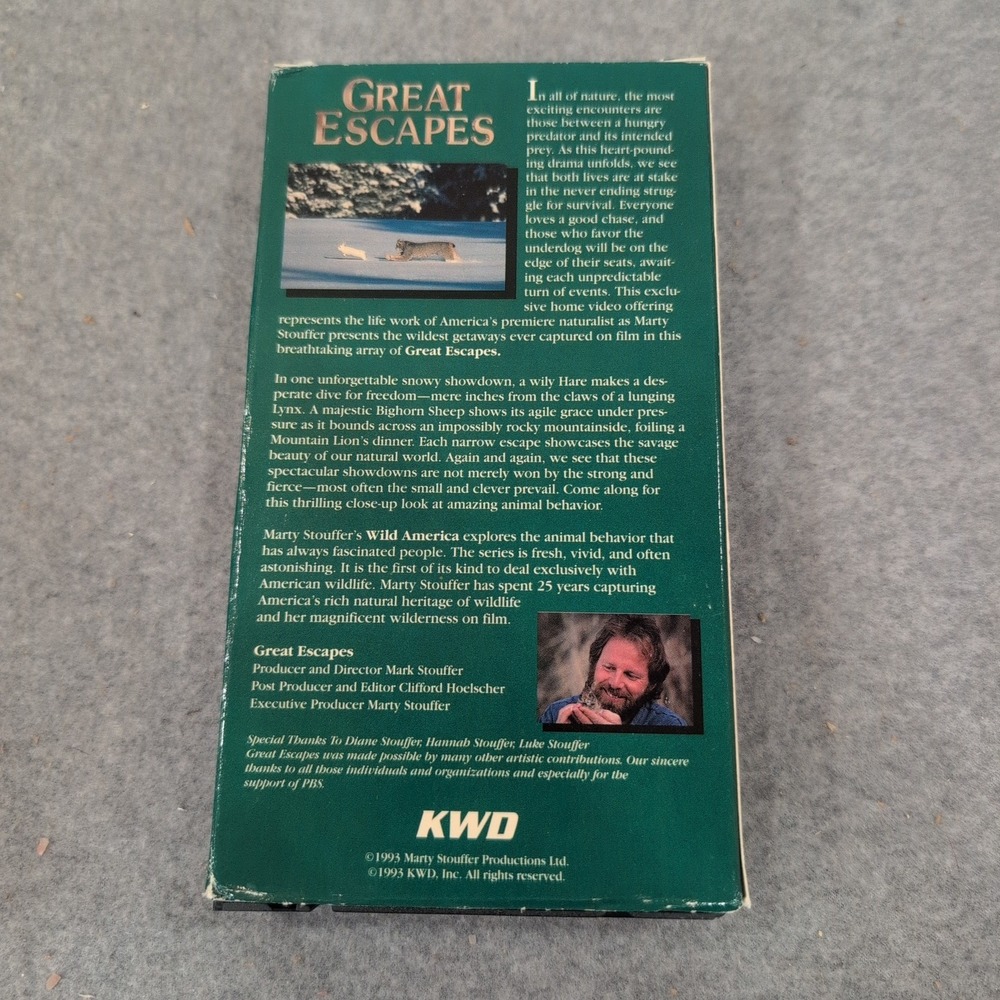 Marty Stouffer's Wild America Great Escapes VHS 1993 Nature Documentary KWD - Picture 2 of 2